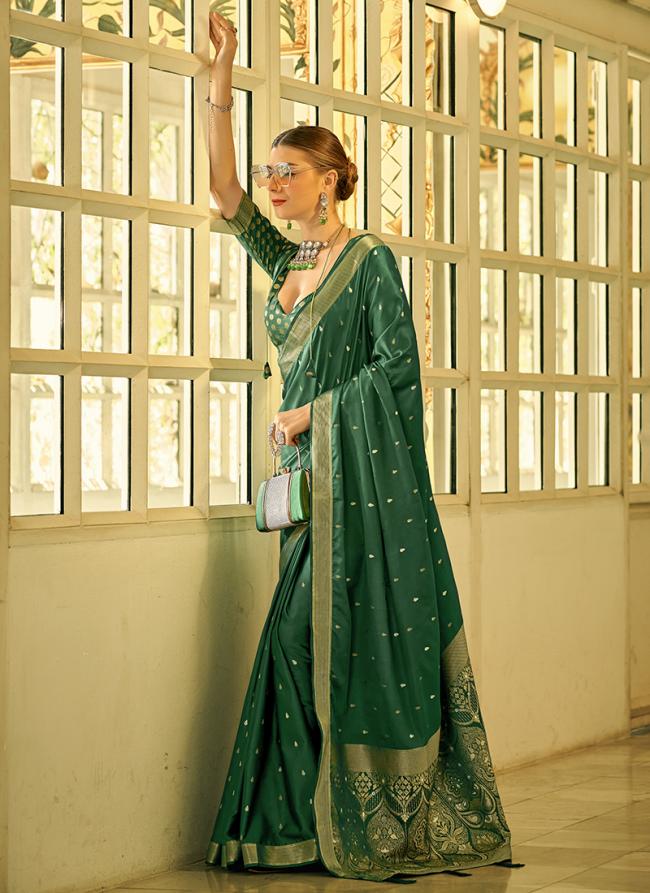 Sattin Silk Green Traditional Wear Weaving Saree